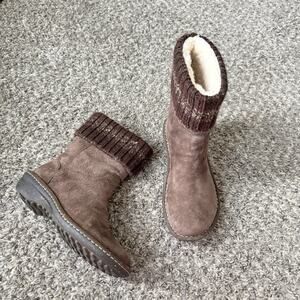 UGG Brown Leather Suede Boots Knit Cuff Kaylana Winter Shoes Womens 6 Lined